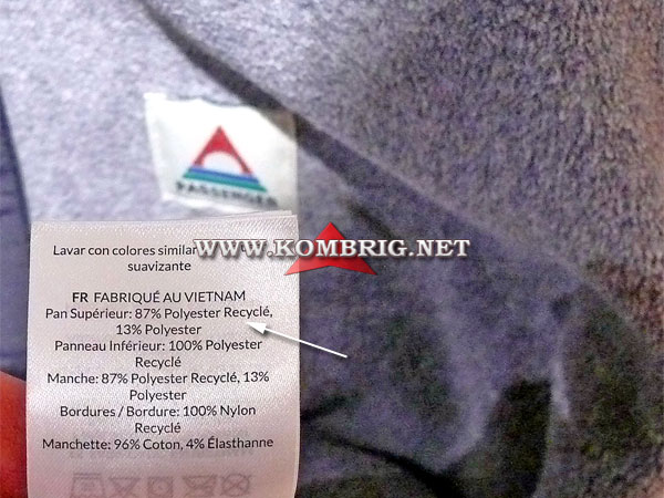 Полартек-флис английской фирмы Passenger Clothing - Наружная поверхность этой куртки изготовлена на 13% из полиэстера и на 87% из переработанного полиэстера, внутренняя - из 100% переработанного полиэстера