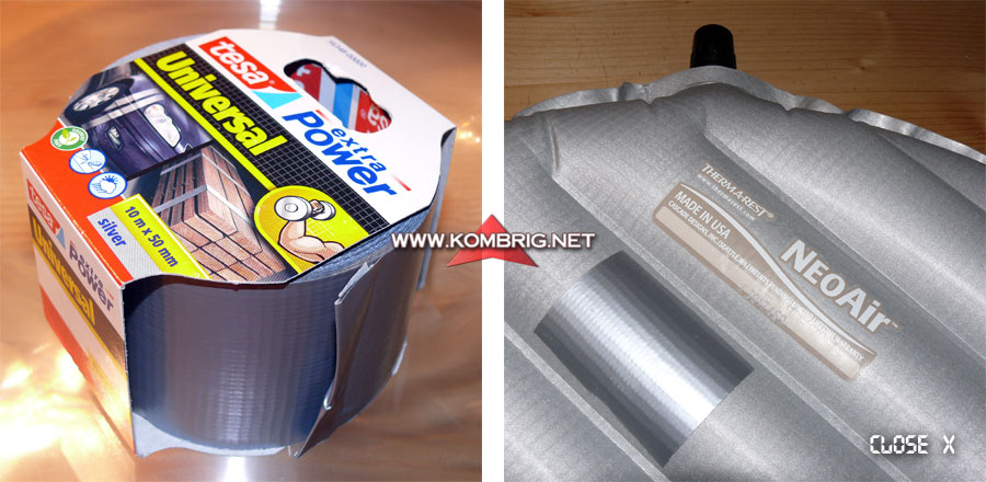 Ремонт коврика Therm-a-Rest NeoAir XTherm с помощью клейкой ленты