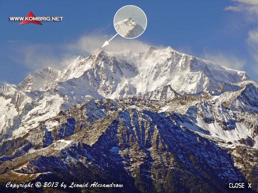 Горный массив Монте Роза (Monte Rosa) крупным планом, вид с востока